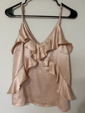 Ruffled Satin Cami Tank Top in Shimmering Taupe
